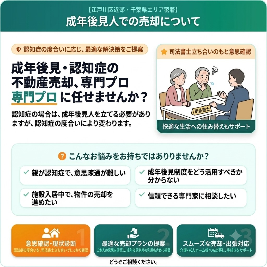 【江戸川区・市川市】親が認知症になったら不動産売却はどうなる？成年後見制度と司法書士立ち合いのポイント